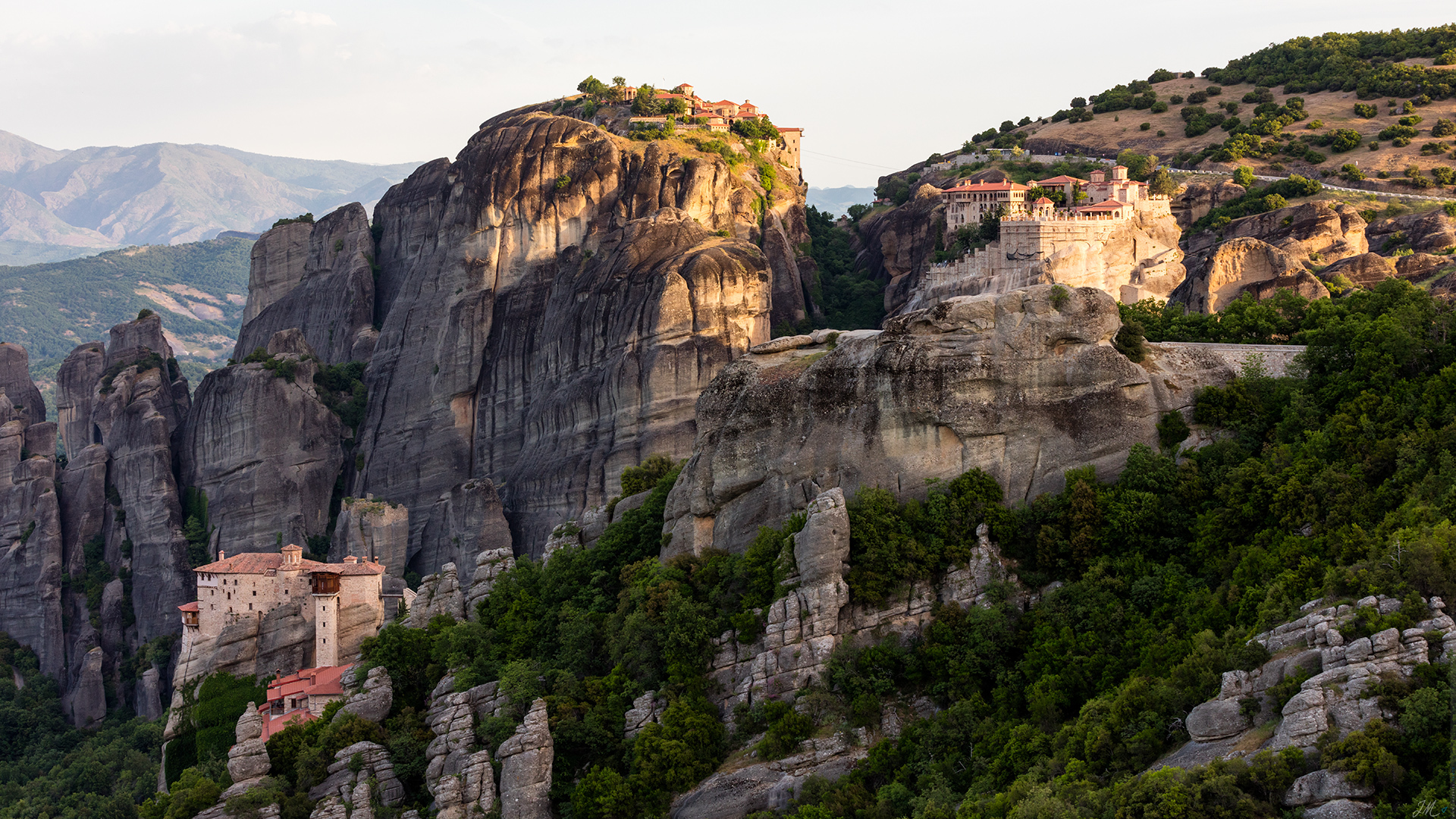 The Holy Monasteries of Roussanou, Great Meteoron and Varlaam (from left to right)